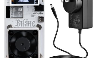 Bitaxe Gamma 601 Bitcoin Miner, Open Source Solo BTC Mining Machine, BM1370 ASIC Chip, 1TH/s – 1.2TH/s SHA-256, 2.4G WiFi, Home Crypto Miner, incl. 5V Power Supply & Stand, AxeOS, White