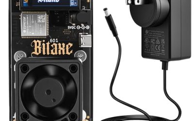 Bitaxe Gamma 601 Bitcoin Miner, Open Source Solo BTC Mining Machine, BM1370 ASIC Chip, 1TH/s – 1.2TH/s SHA-256, 2.4G WiFi, Home Crypto Miner, incl. 5V Power Supply & Stand, AxeOS, Black