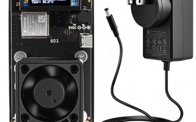 Gamma 601 Home Crypto Miner, Compatible with Bitaxe Bitcoin Miner, Open Source Solo BTC Mining Machine, BM1370 ASIC Chip, 1TH/s – 1.2TH/s SHA-256, 2.4G WiFi, incl. 5V Power Supply & Stand, Black