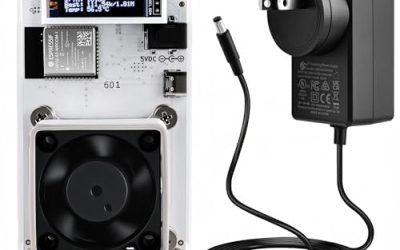 Gamma 601 Home Crypto Miner, Compatible with Bitaxe Bitcoin Miner, Open Source Solo BTC Mining Machine, BM1370 ASIC Chip, 1TH/s – 1.2TH/s SHA-256, 2.4G WiFi, incl. 5V Power Supply & Stand, White
